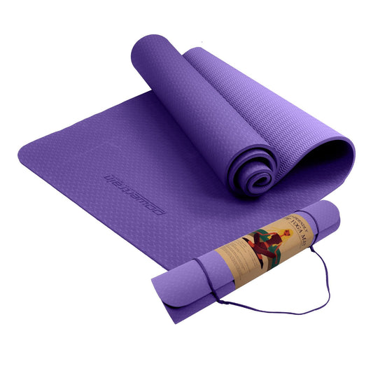 Sports & Fitness > Fitness Accessories - Powertrain Eco-friendly Dual Layer 6mm Yoga Mat | Dark Lavender | Non-slip Surface And Carry Strap For Ultimate Comfort And Portability