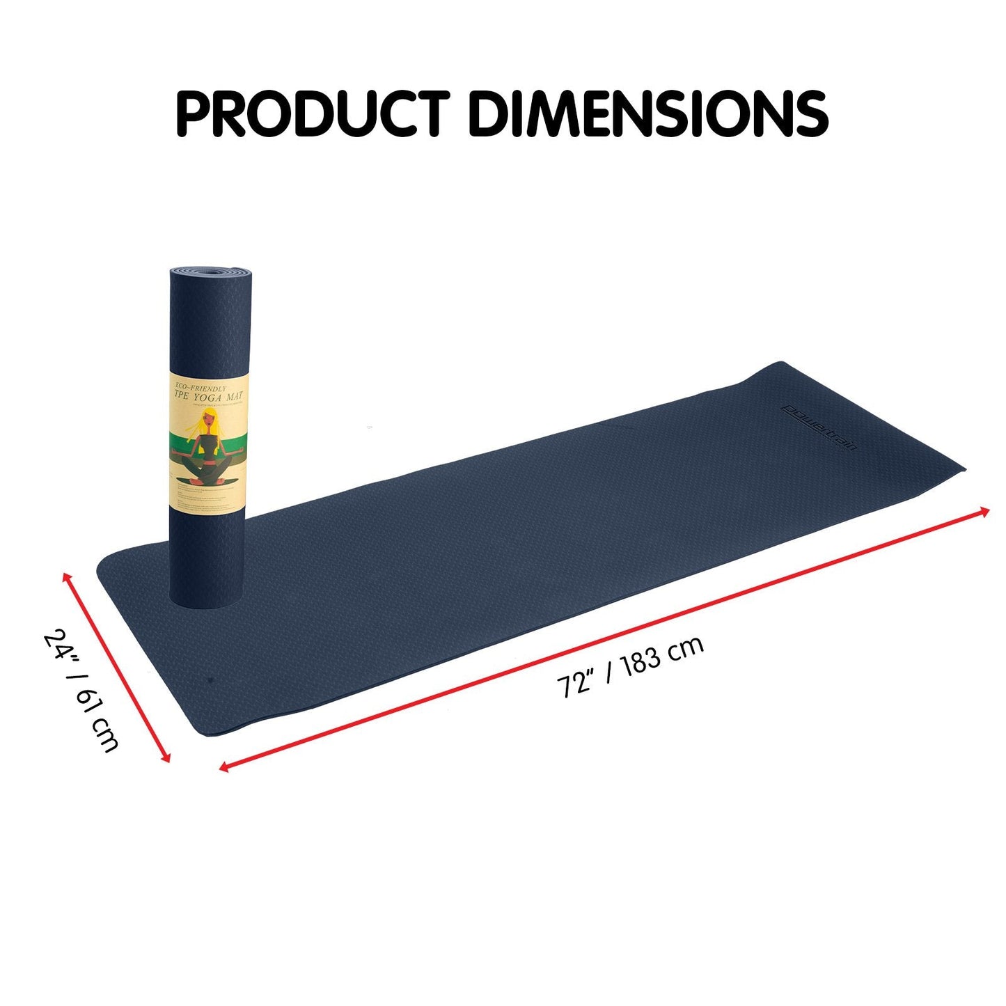 Sports & Fitness > Fitness Accessories - Powertrain Eco-friendly Dual Layer 6mm Yoga Mat | Navy | Non-slip Surface And Carry Strap For Ultimate Comfort And Portability