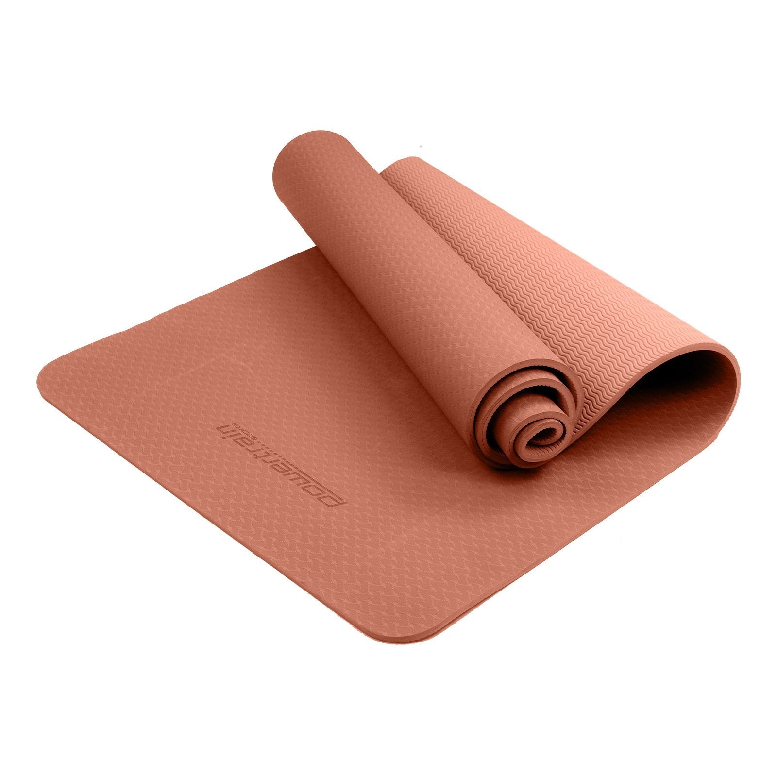 Sports & Fitness > Fitness Accessories - Powertrain Eco-friendly Dual Layer 6mm Yoga Mat | Peach | Non-slip Surface And Carry Strap For Ultimate Comfort And Portability