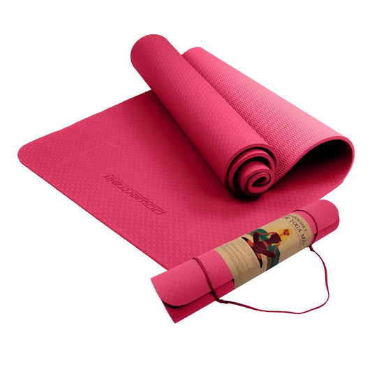 Sports & Fitness > Fitness Accessories - Powertrain Eco-friendly Dual Layer 6mm Yoga Mat | Pink | Non-slip Surface And Carry Strap For Ultimate Comfort And Portability