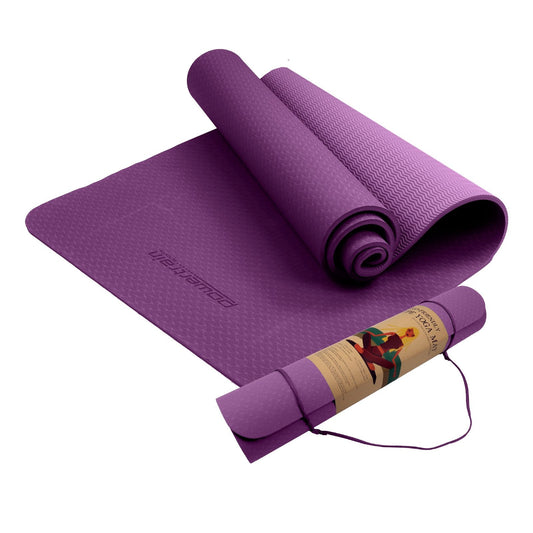 Sports & Fitness > Fitness Accessories - Powertrain Eco-friendly Dual Layer 6mm Yoga Mat | Royal Purple | Non-slip Surface And Carry Strap For Ultimate Comfort And Portability