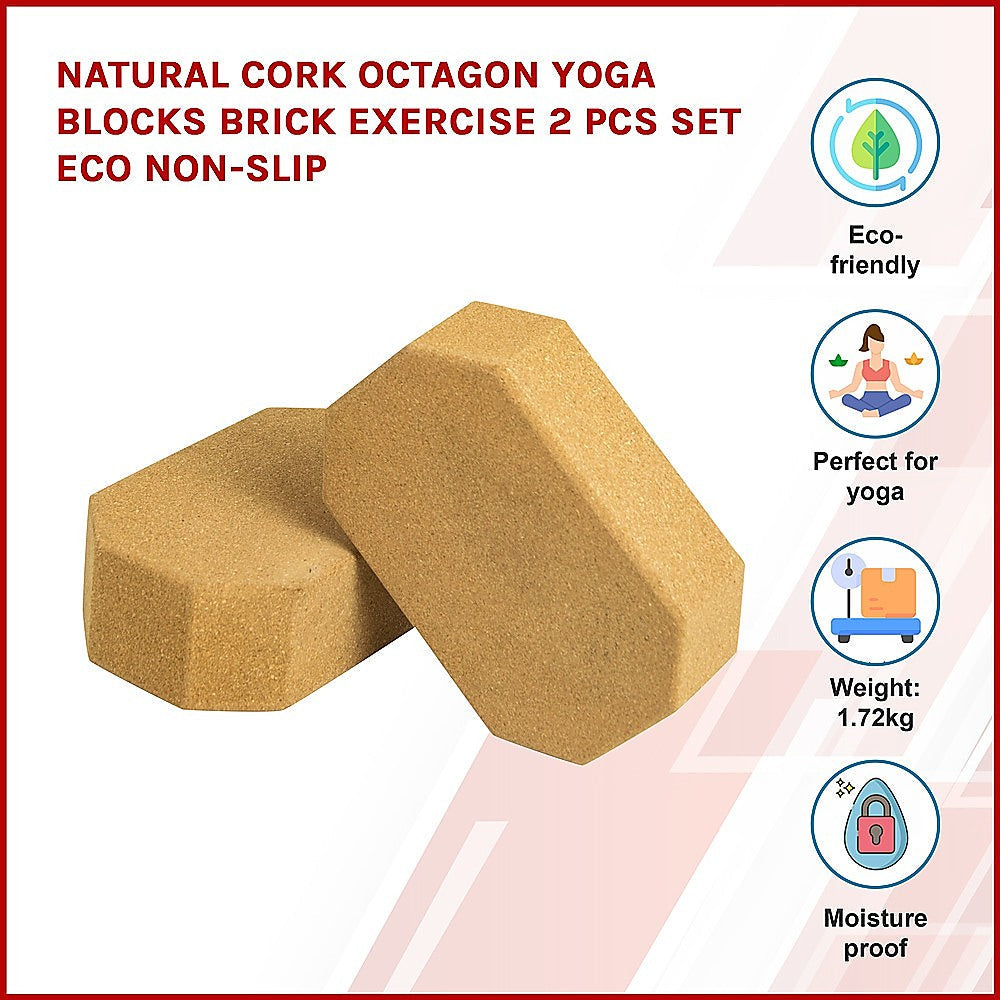 Sports & Fitness > Fitness Accessories - Pair Of Cork Octagonal Yoga Blocks